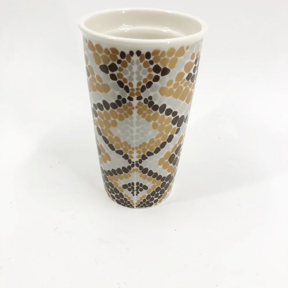 ✅Starbucks Texas 2015 Brown Silver Gold Snake Skin Print 12oz Tumbler Mug No Lid